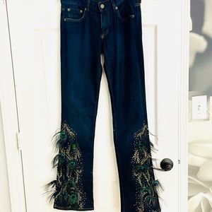 Ralph Lauren Dark Blue Jeans with Peacock Feather Design